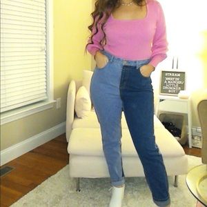 Contrast high rise boyfriend jean boohoo